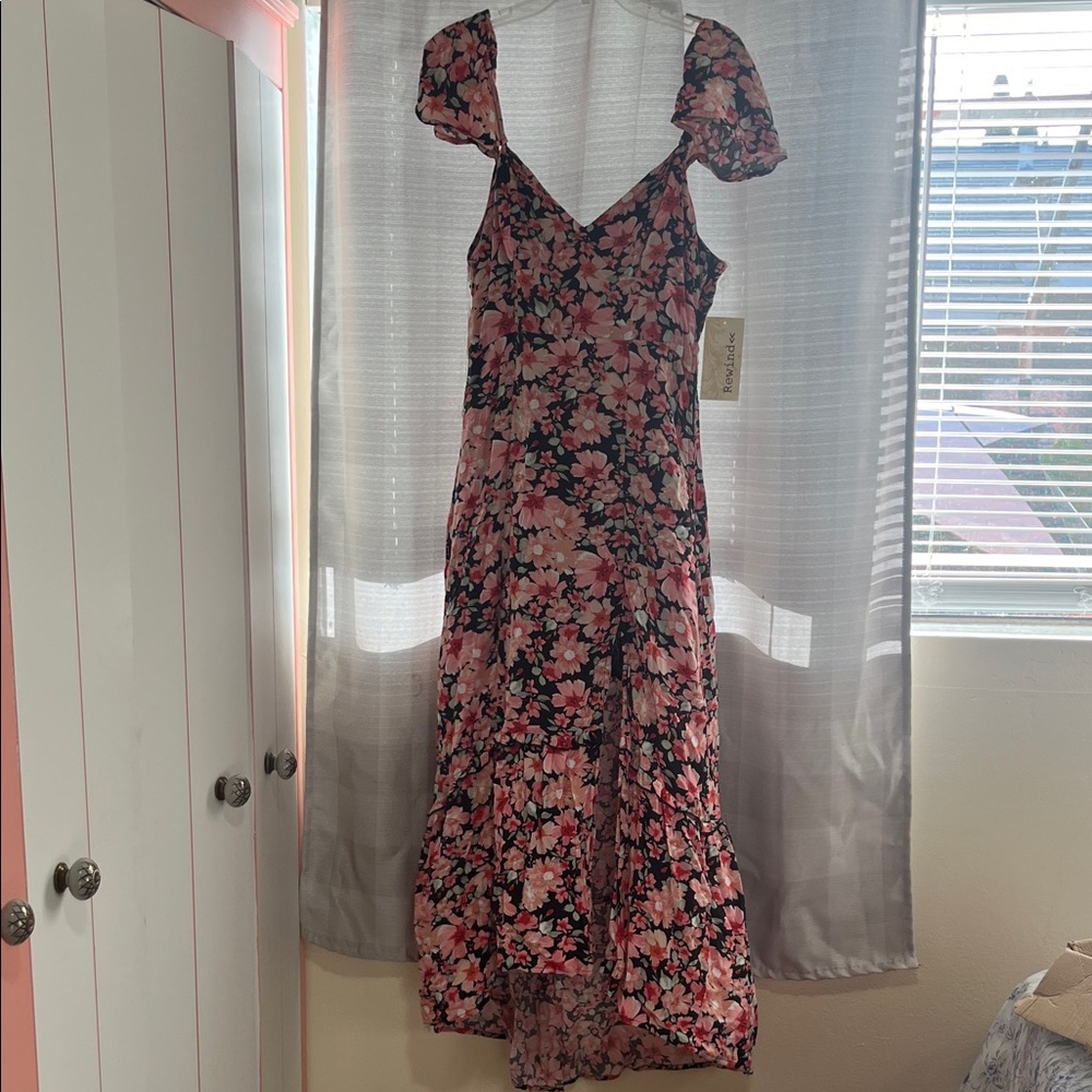 Floral Pink and Black Women's Dress